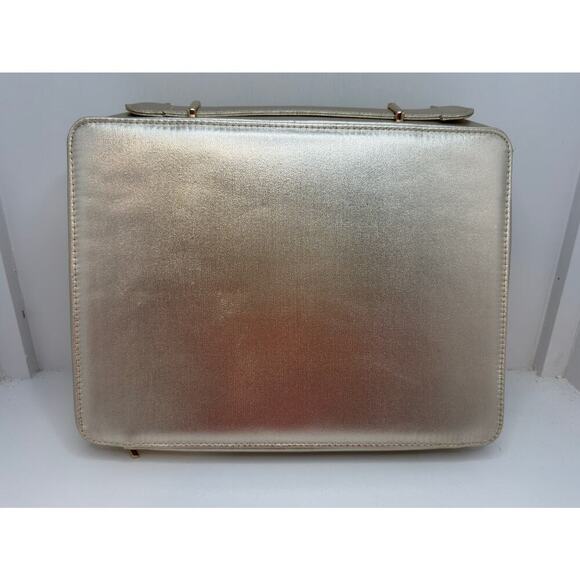 LANCOME Gold Cosmetic Travel Bag Rose Embossed Carry Case Vanity Organizer #3 - Picture 5 of 10